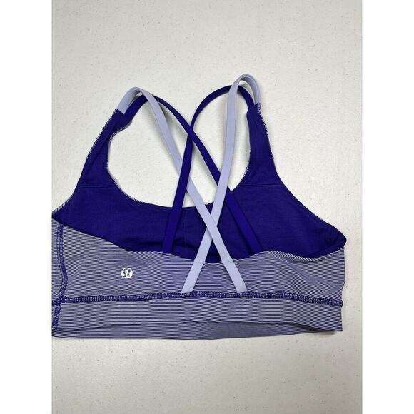 Lululemon Purple Striped Energy Strappy Work Out Sports Bra Size 8 - Picture 2 of 5